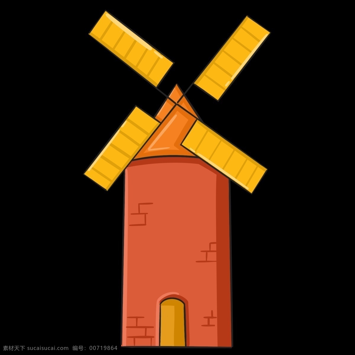 荷兰 建筑 风车 红色 特色 免抠 卡通