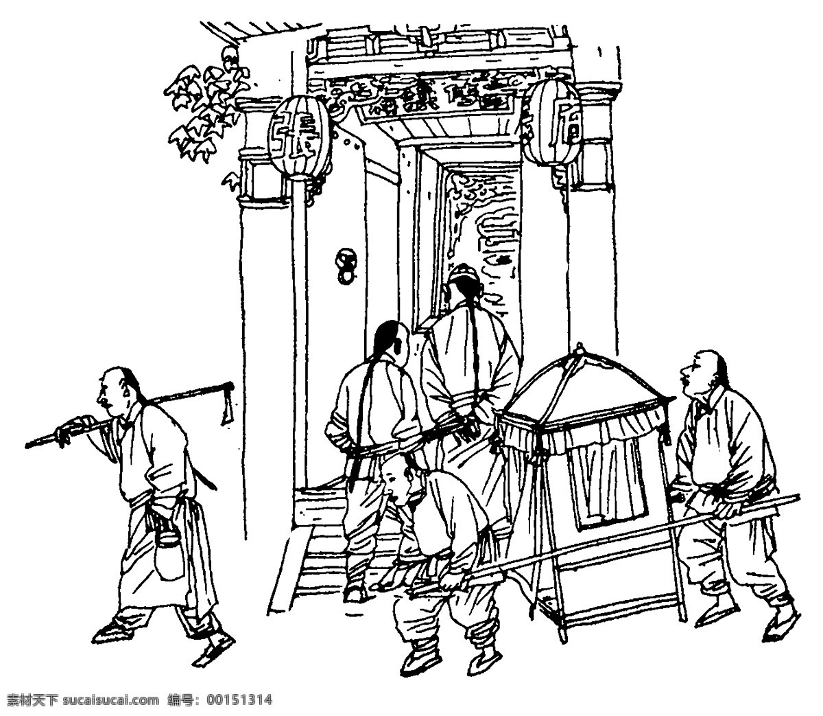 古代 人物 線 描圖 線條 白描 建筑 花轎 轎夫 轎子 古代人物 生活圖 傳統(tǒng)文化 文化藝術(shù)