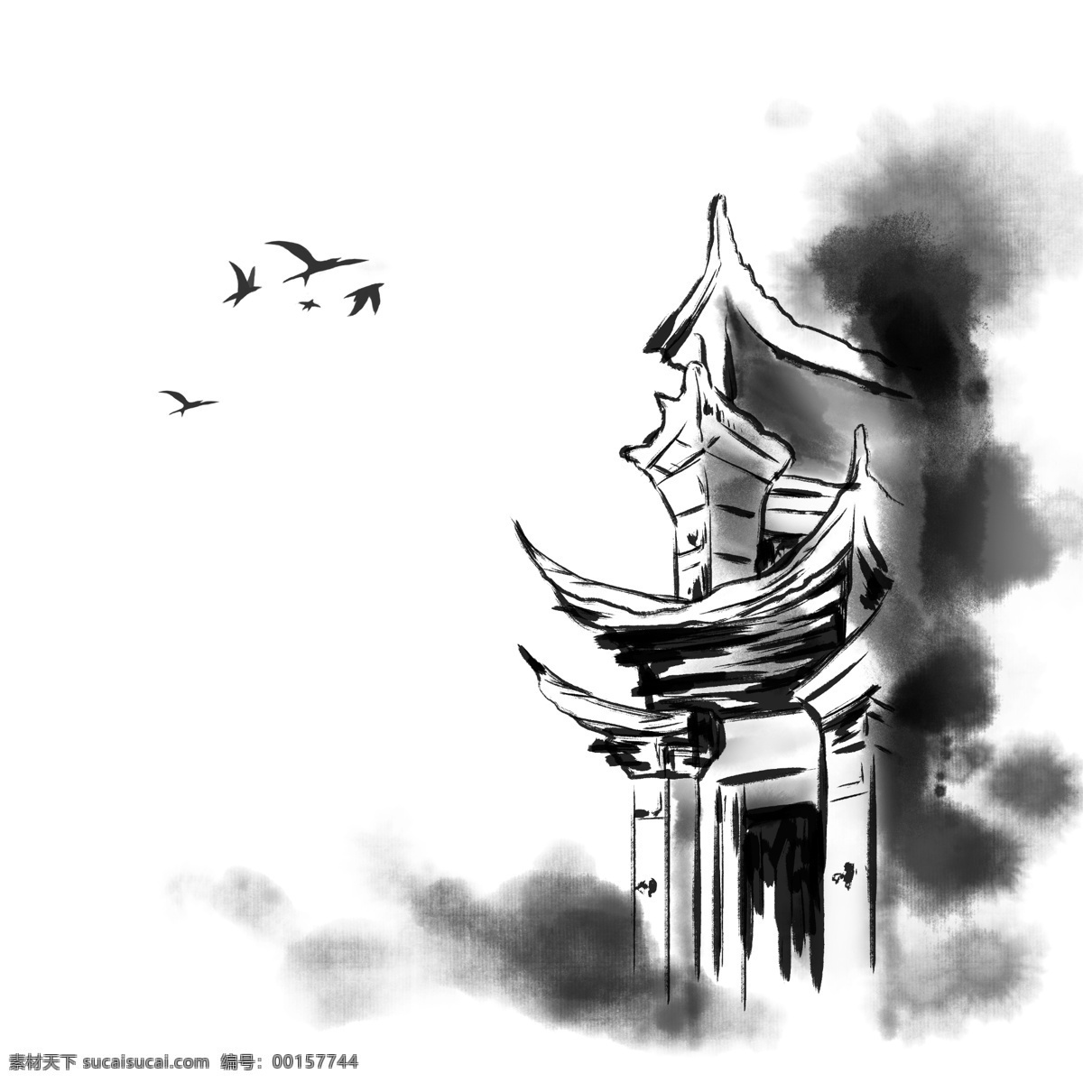 中國 風(fēng) 水墨 屋檐 黑白 復(fù)古 古代 房屋 墨跡 鳥 中國風(fēng)水墨 水墨屋檐 復(fù)古屋檐 古代房屋 墨跡暈染 水墨鳥 復(fù)古房屋 手繪