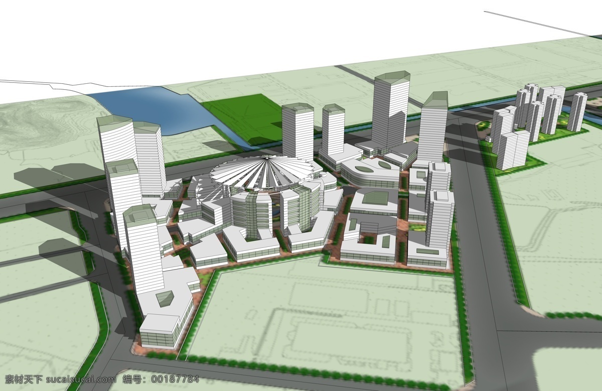 商務中心 cbd 環(huán)境設計 建筑設計 鳥瞰 塔樓 某商務中心 sketchup 裝飾素材