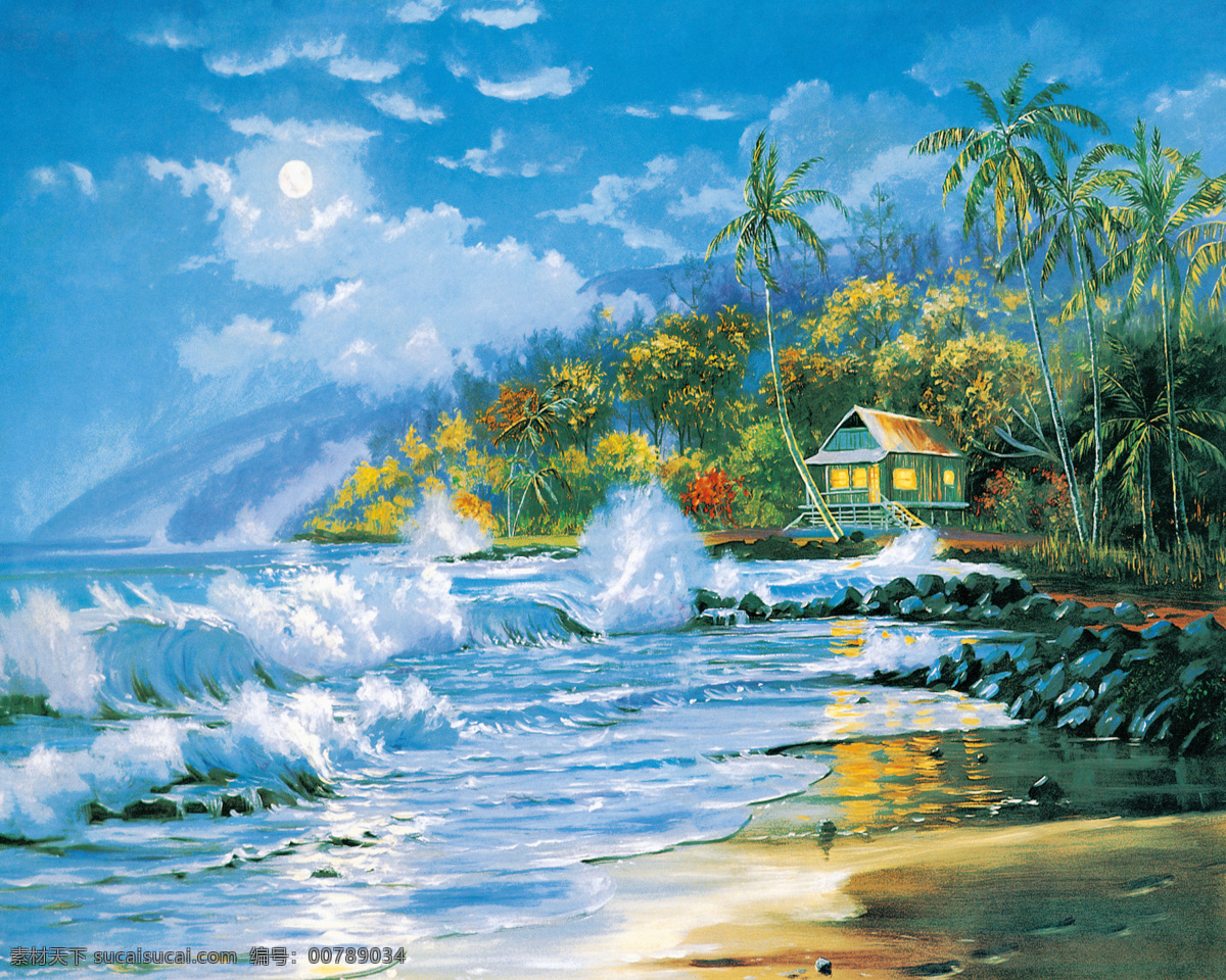 美麗 海岸 風(fēng)景 油畫 無框畫 風(fēng)景油畫 裝飾畫 繪畫藝術(shù) 山水畫 大海 海岸風(fēng)景 沙灘 海灘 海浪 椰樹 書畫文字 文化藝術(shù) 藍(lán)色