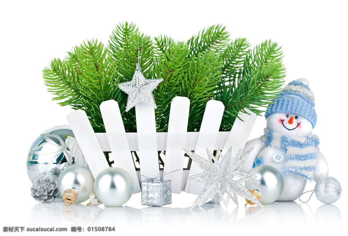 雪人與圣誕球 雪人 圍欄 圣誕球 禮物 雪花 裝飾物 圣誕節(jié) 節(jié)日慶典 生活百科 白色