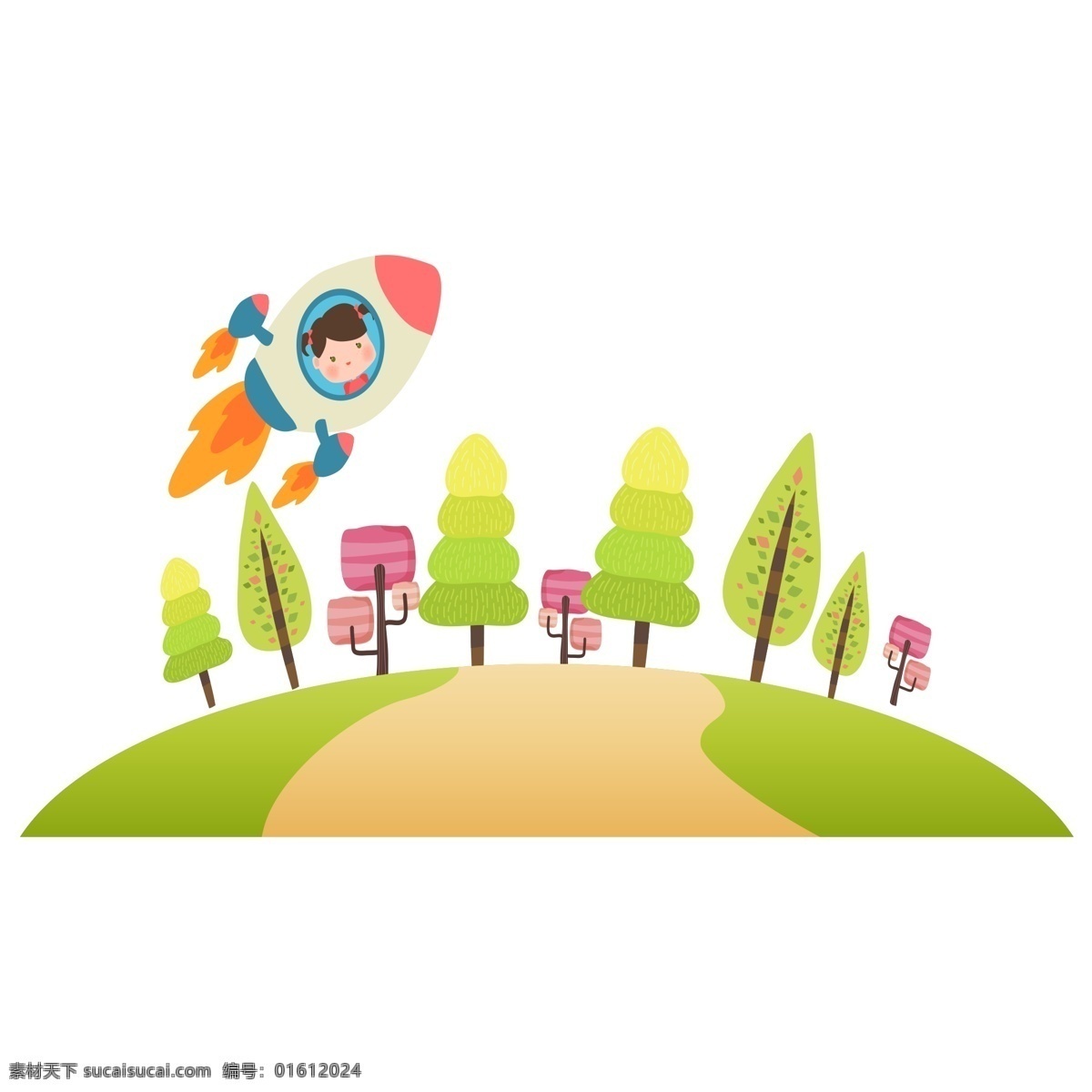 手绘 卡通 彩色 童年 树林 元素 彩色童年 卡通飞机 绿色植物 人物元素 手绘元素 装饰图案 设计元素 卡通元素