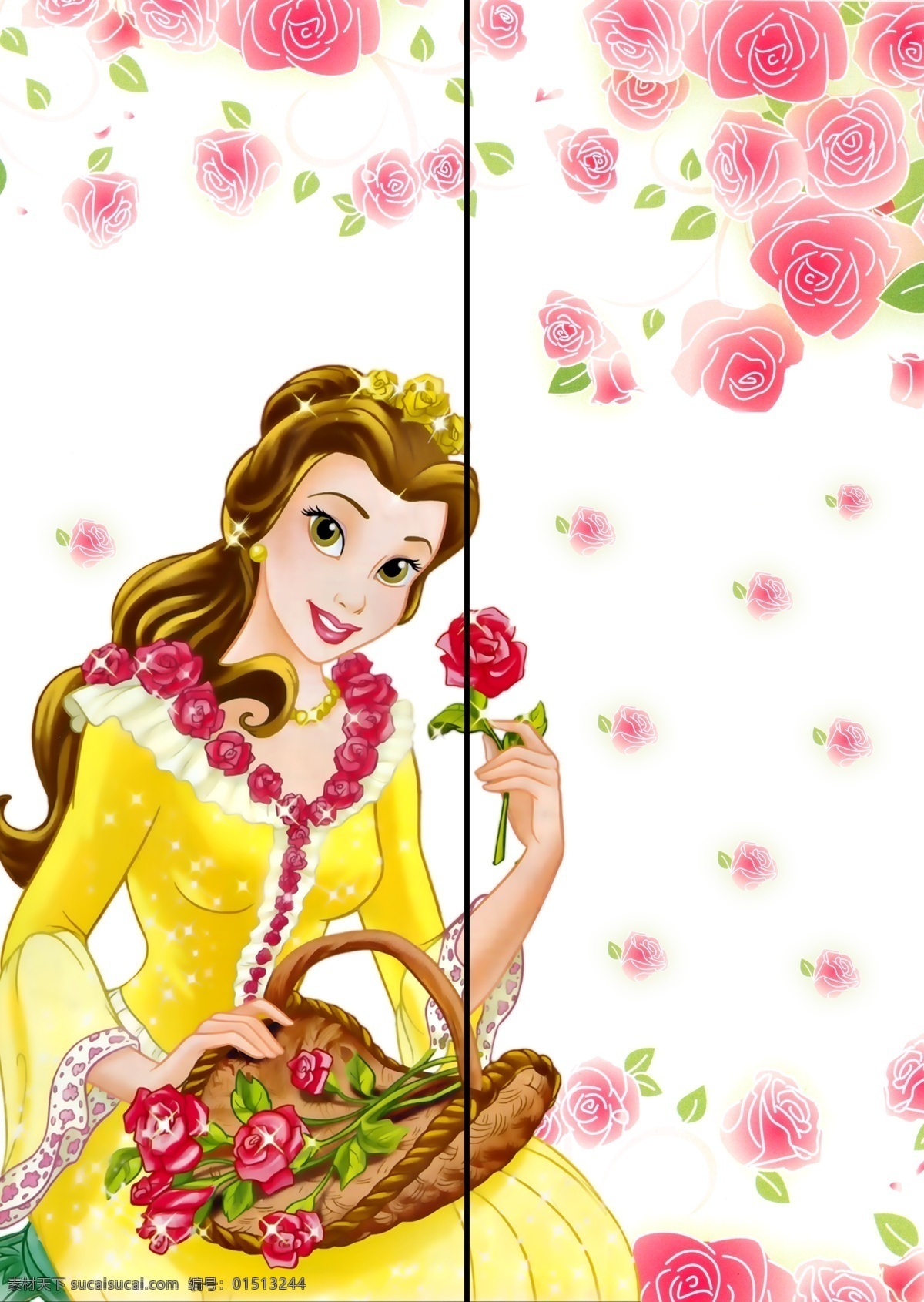 移门贝儿公主 移门 公主 贝儿 卡通 鲜花 玫瑰 花朵 漂亮 移门图案 广告设计模板 源文件 底纹边框