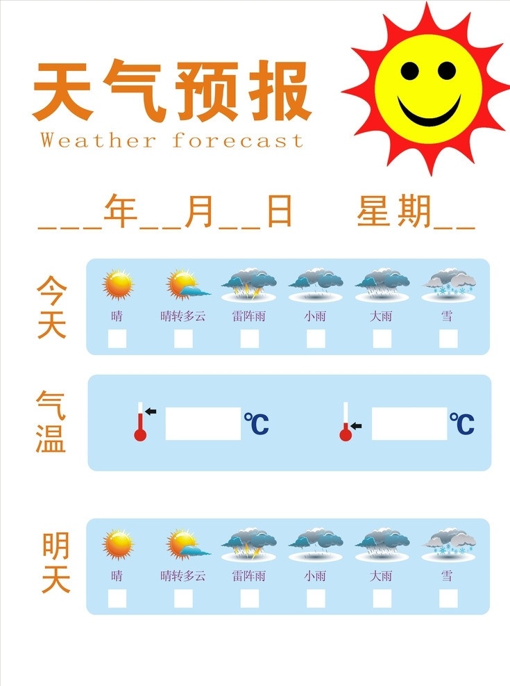 天氣預報 今天 明天 天氣 溫度 濕度 太陽 cdr矢量 矢量