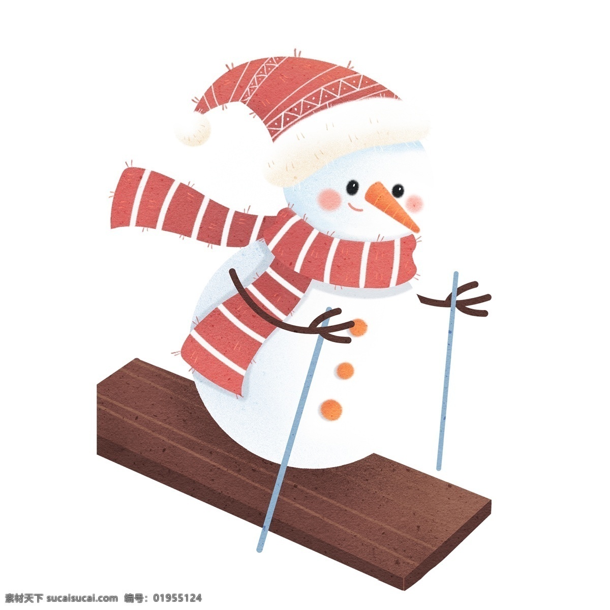清新 冬日 滑雪 雪人 商用 卡通 插画 创意 雪橇