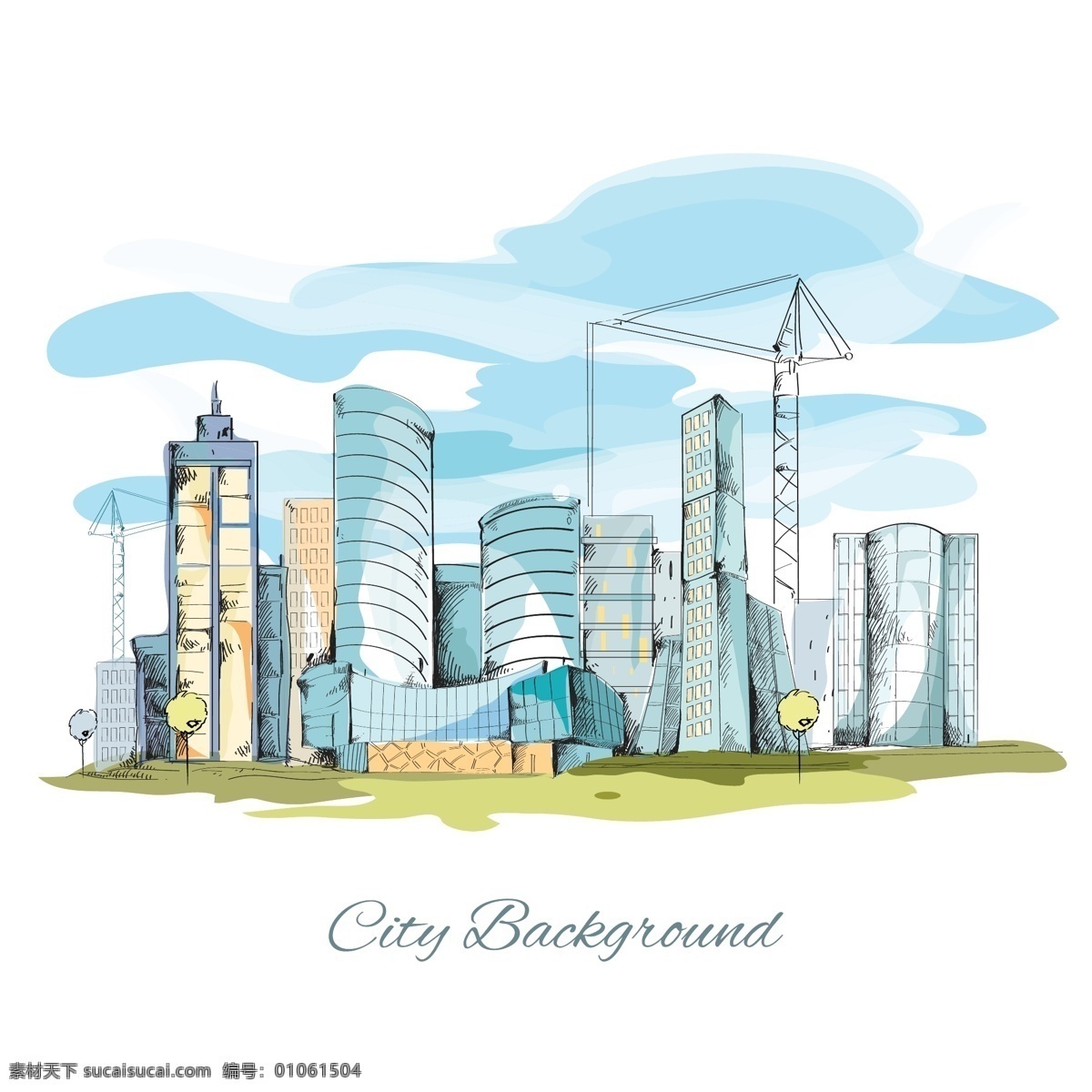 手绘 现代 城市 建筑 矢量 城市建筑 高楼大厦 彩色建筑 素描 水彩 绘画 风景 景观设计 文化艺术 动漫动画 风景漫画
