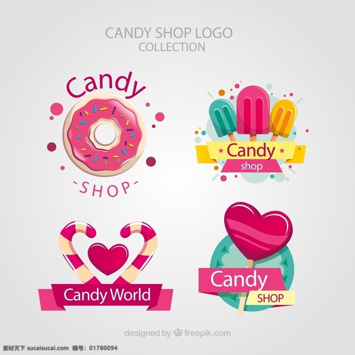 彩色 糖果店 标志 甜食 爱心 甜甜圈 雪糕 拐棍糖 源文件 矢量 高清图片