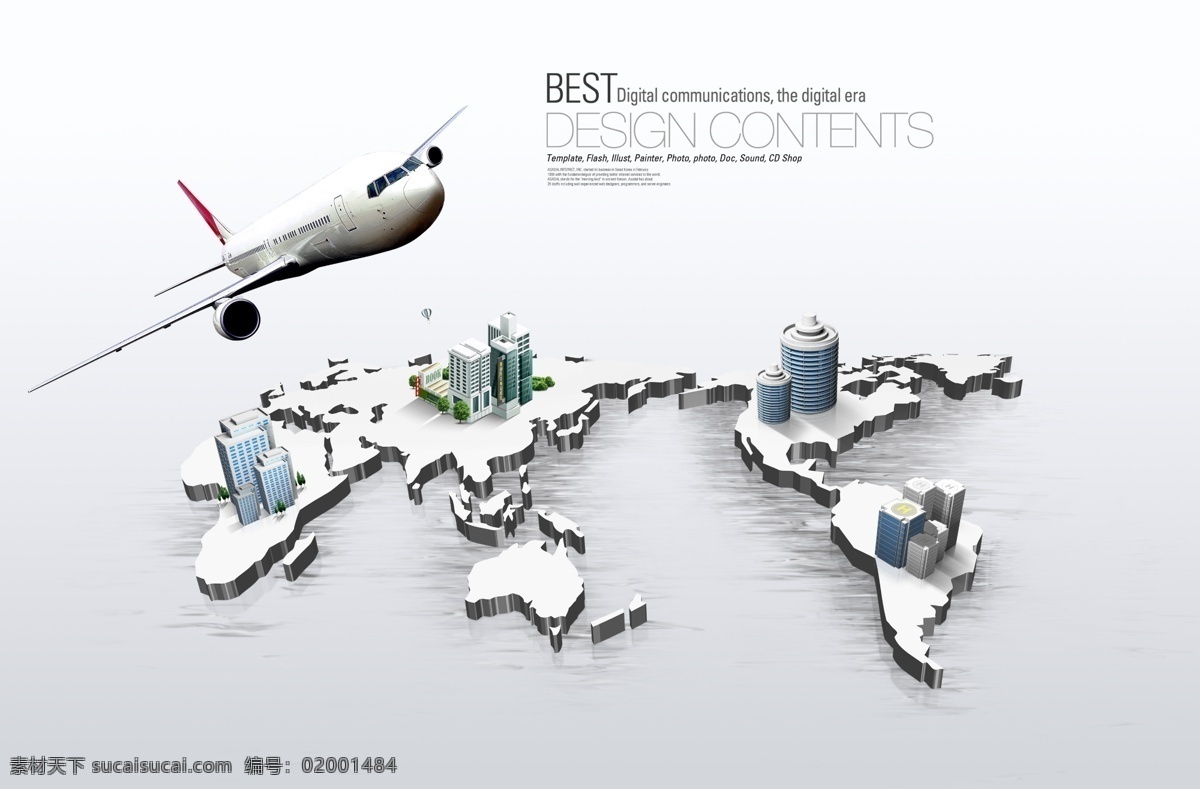 立体 世界地图 飞机 创意 分层 世界 科技 展板 海报