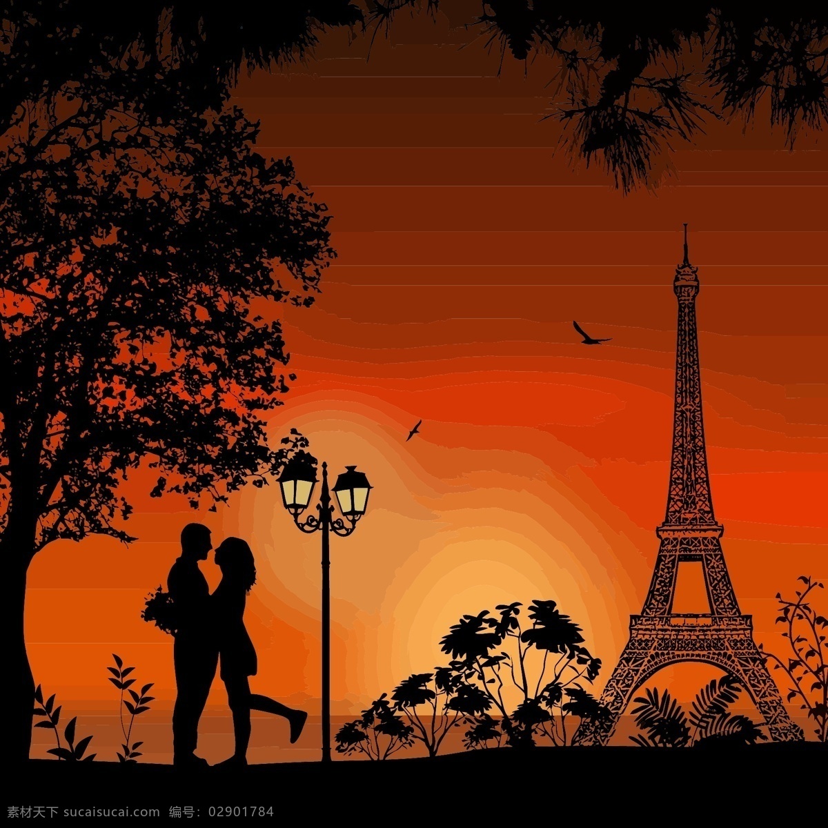 情侣 约会 剪影 月亮 埃菲尔铁塔 浪漫 唯美情人节 性感美女 矢量 高清图片