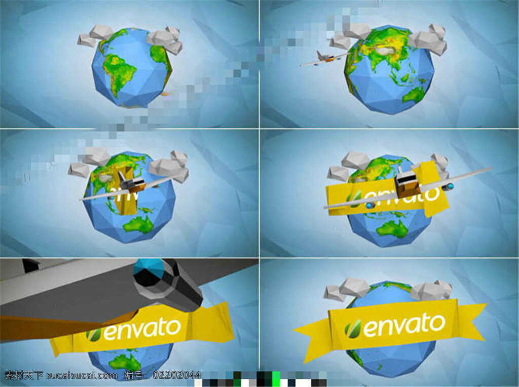 卡通 折纸 样式 飞机 地球 标志 开场 ae 模板 动态 剪辑 动画特效 视频动画素材 高清视频 动态ae 动感ae素材 特效背景 aep 蓝色