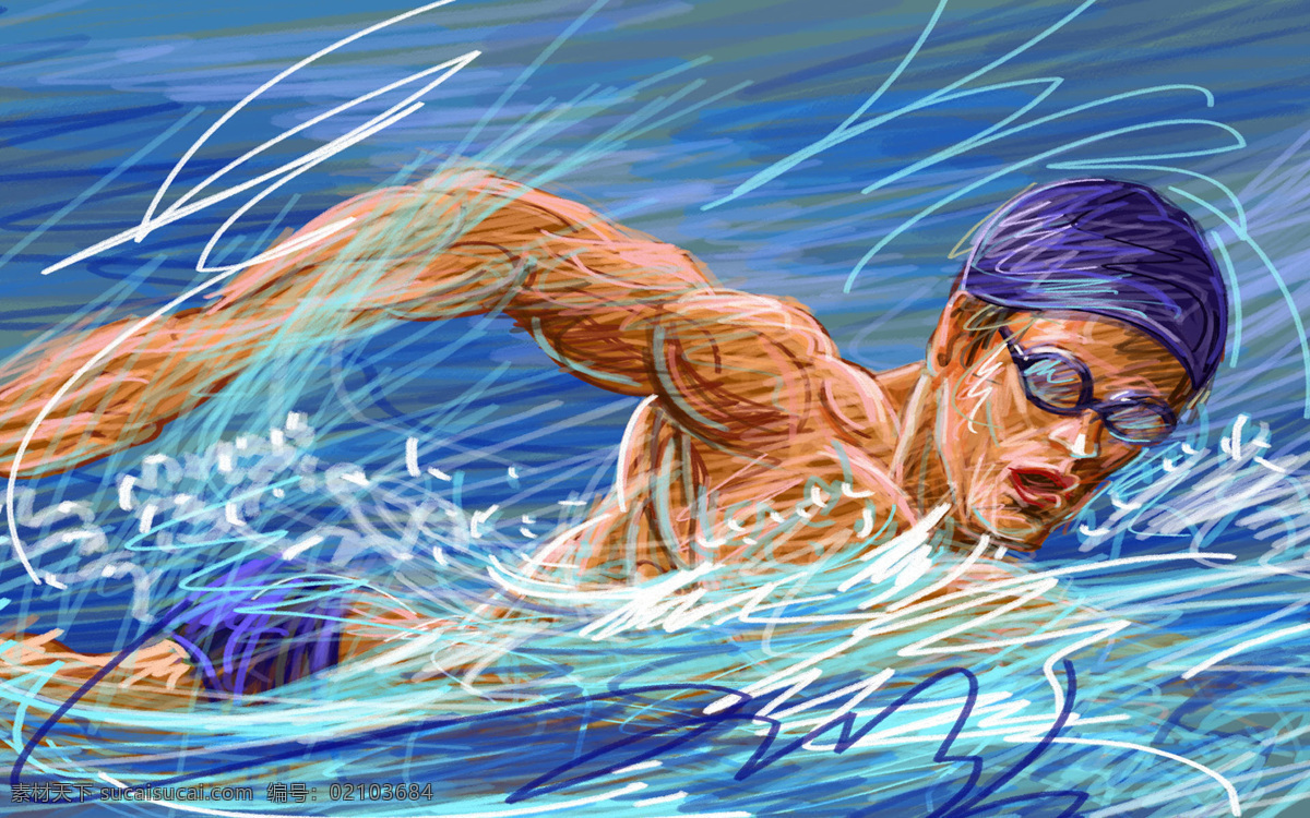 线条 手绘 人物 游泳 运动人物 画笔线条 游泳比赛 插画集