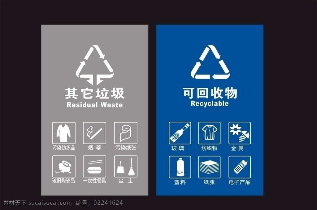其他垃圾 可回收物图片 可回收物 垃圾分类 污染纺织品 烟蒂 污染纸张 破旧陶瓷品 尘土 玻璃 纺织物 金属 塑料 纸张 电子产品