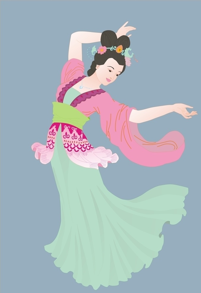 古代美女 跳舞 仕女 矢量图 人物 美女