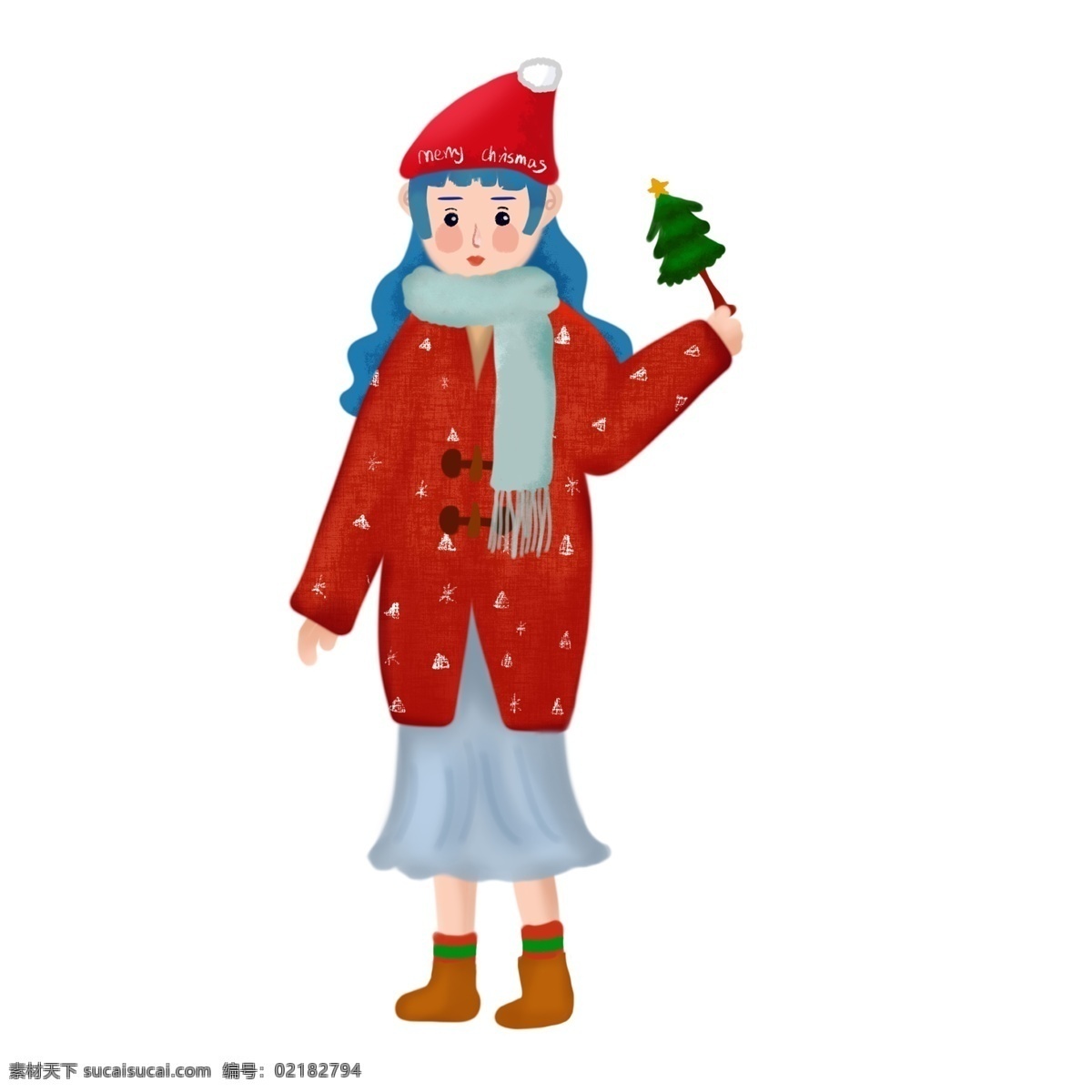 圣诞节 戴 圣诞 帽 女孩 手绘 插画 图 封面 圣诞节女孩 冬季 商业 app界面 ui ps