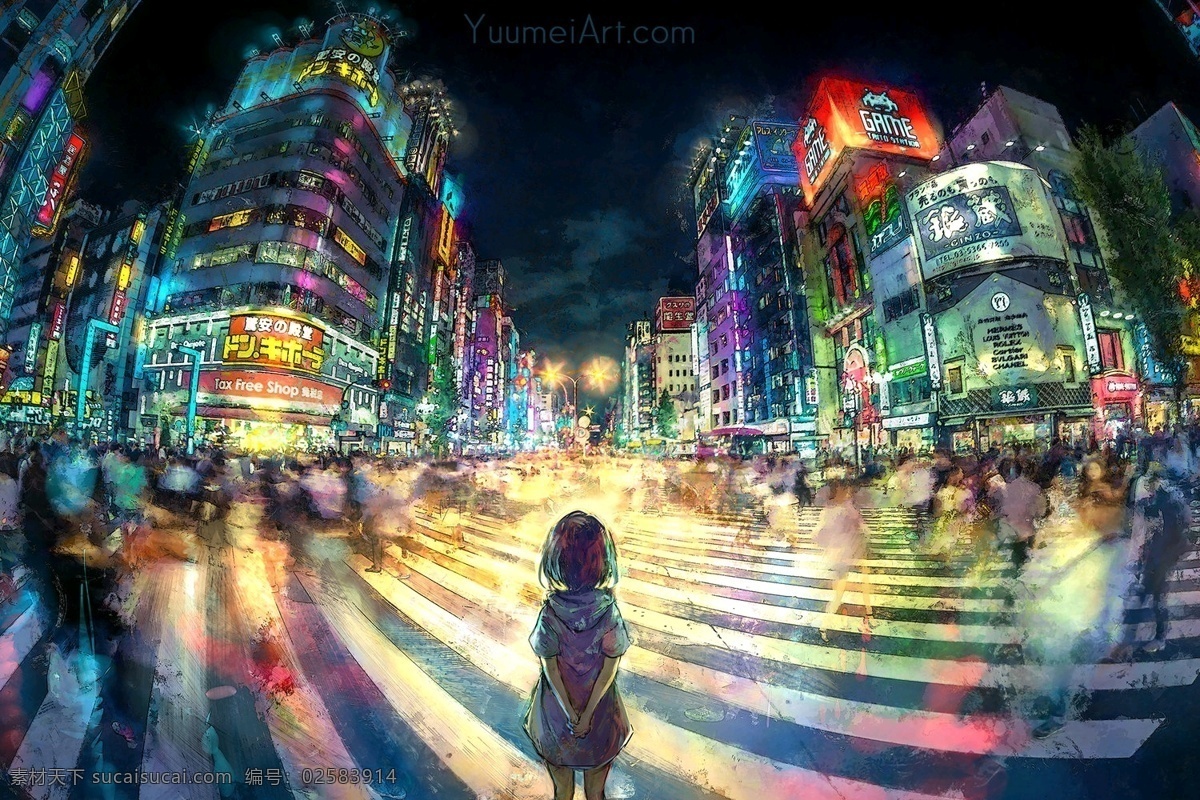 街道 灯光 风景 手绘 二次元图片 二次元 动漫动画 风景漫画