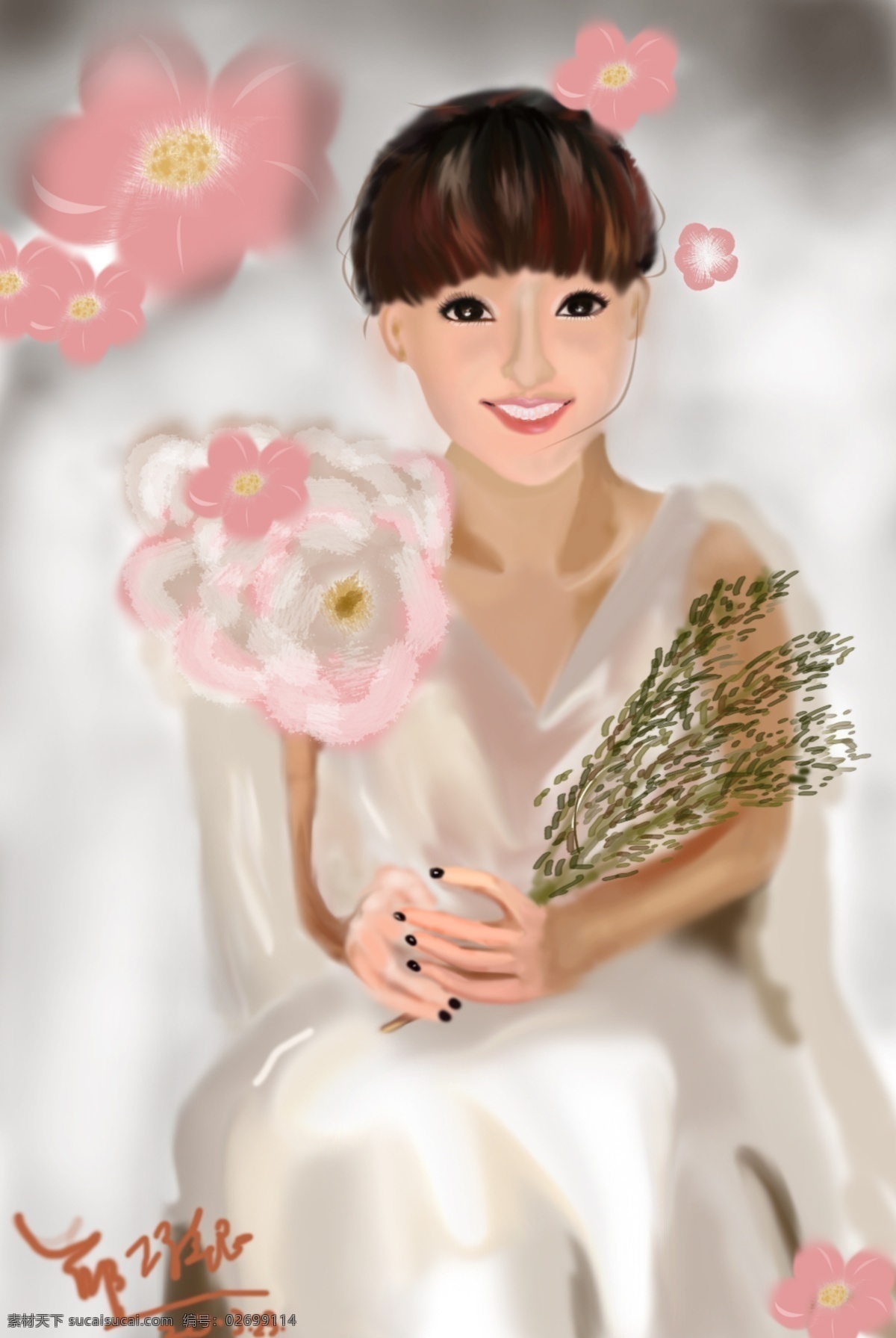 美女 插畫 分層 花樣年華 畫畫 美女插畫 人物 鼠繪 源文件 白色女孩 插畫集
