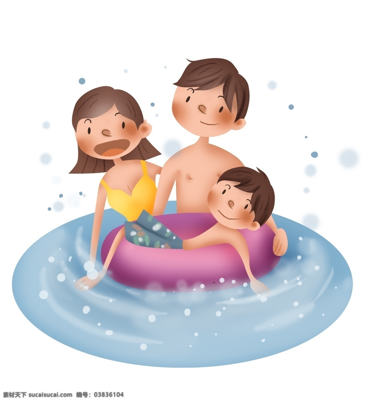 夏季 游泳 避暑 一家人 爸爸 六一儿童节 6.1儿童节 游泳圈 海边游泳 国际儿童节 游玩的一家人 妈妈