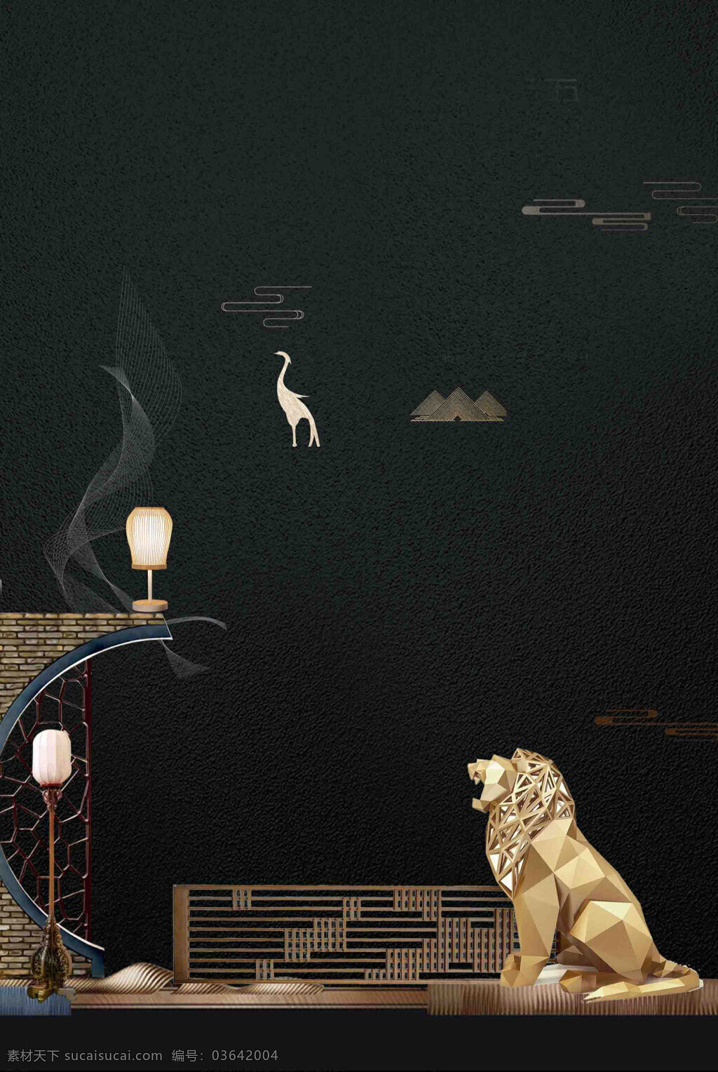 中國 風(fēng) 獅子 雕像 背景 中國風(fēng) 木雕 雕刻 石雕 海報 廣告