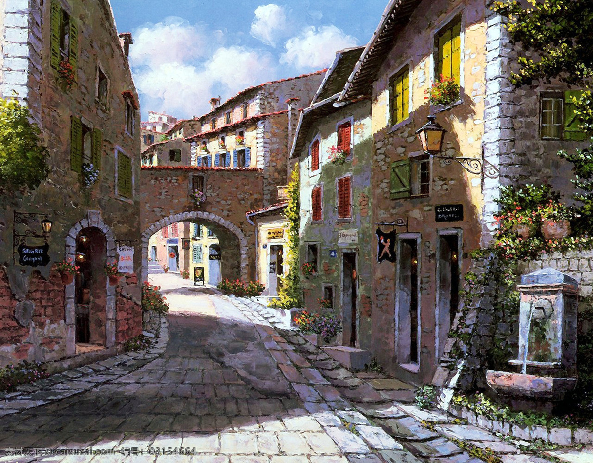 欧洲小镇油画 油画 绘画 艺术 欧洲 小镇 城镇 小城 风景 景色 绘画书法 文化艺术 美术绘画