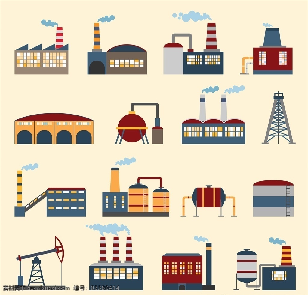 工业 工厂 建筑 矢量 插画 插图 重工业 大型工厂 动漫动画