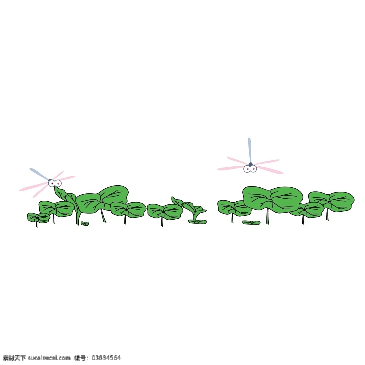 绿色 的卡 通 荷叶 分割线 卡通 插画 分割线插画 绿色的荷叶 蜻蜓分割线 植物分割线