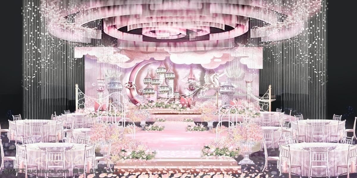 婚禮 粉色 城堡 主 背景 效果圖 線(xiàn)條 月亮 白云 綠色 童話(huà)