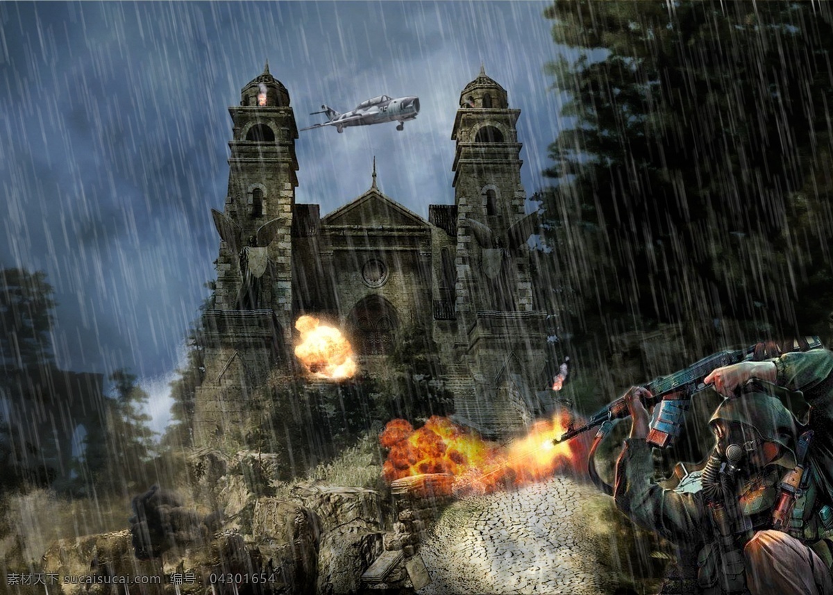 战火背景 游戏背景 城堡 城堡背景 游戏 飞机 枪炮 ps特效 动漫动画