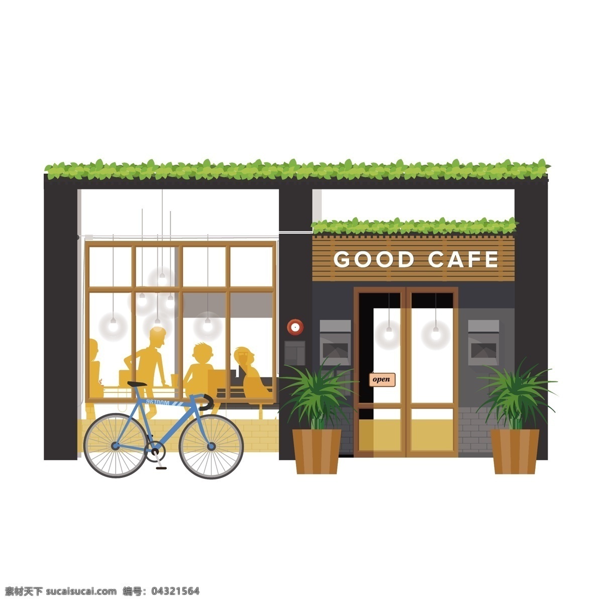 卡通 咖啡店 門店 矢量 門口 門口風景 咖啡 咖啡門口 咖啡門店 卡通咖啡 卡通門店 自行車 高端咖啡
