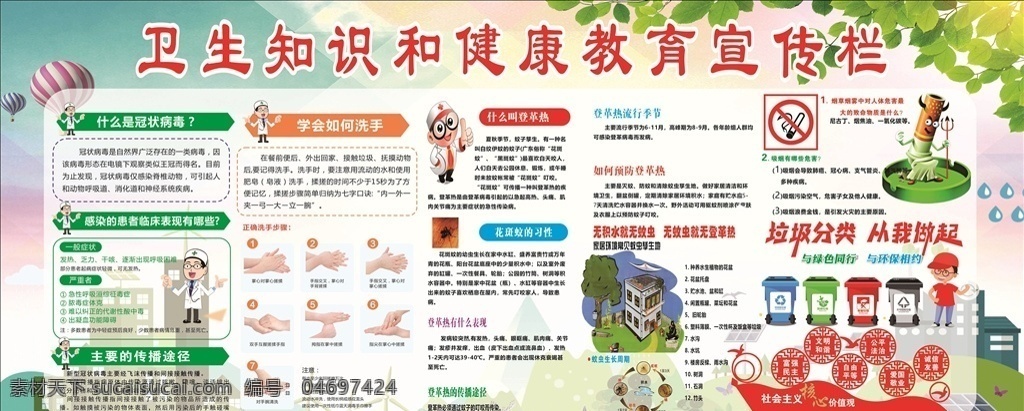 衛(wèi)生知識 宣傳欄 衛(wèi)生知識宣傳 登革熱 垃圾分類 新型冠狀 禁止吸煙 展板模板