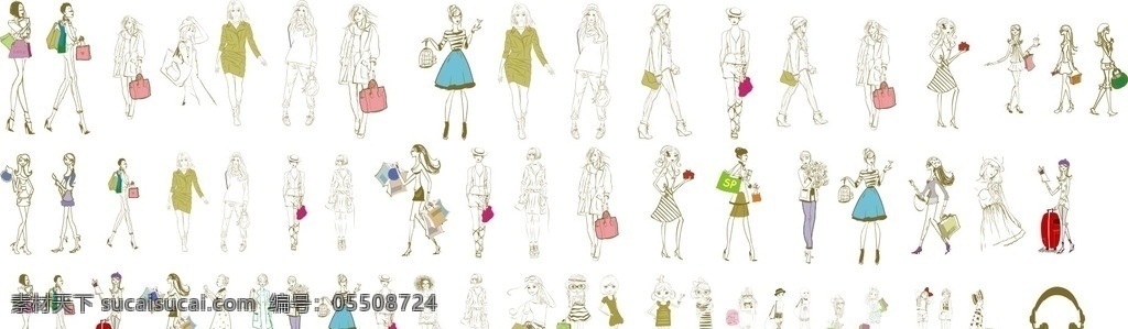 線條時(shí)尚女孩 時(shí)尚 購(gòu)物 女孩 美女 女郎 逛街 線條 女性 生活人物 人物圖庫(kù)