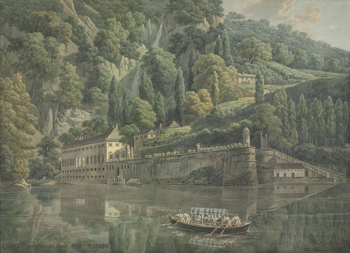 彼得 比尔曼 作品 德国画家 意大利 科莫湖 普林尼姆地质 附近别墅 世纪 水彩画 文化艺术 绘画书法