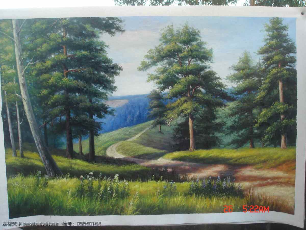 杉树林 高清风景油画 油画素材下载 油画 杉树林油画 装饰素材