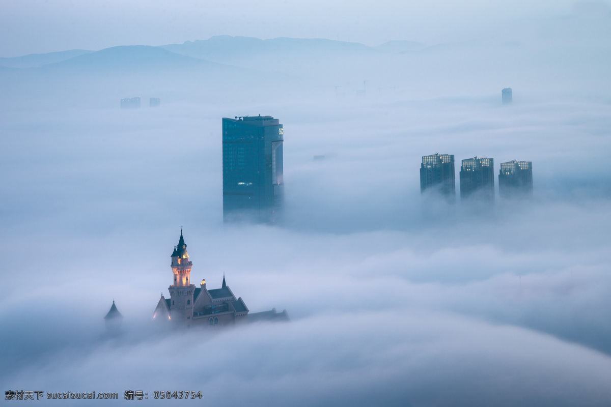 城市 云雾 简约 背景 海报 素材图片
