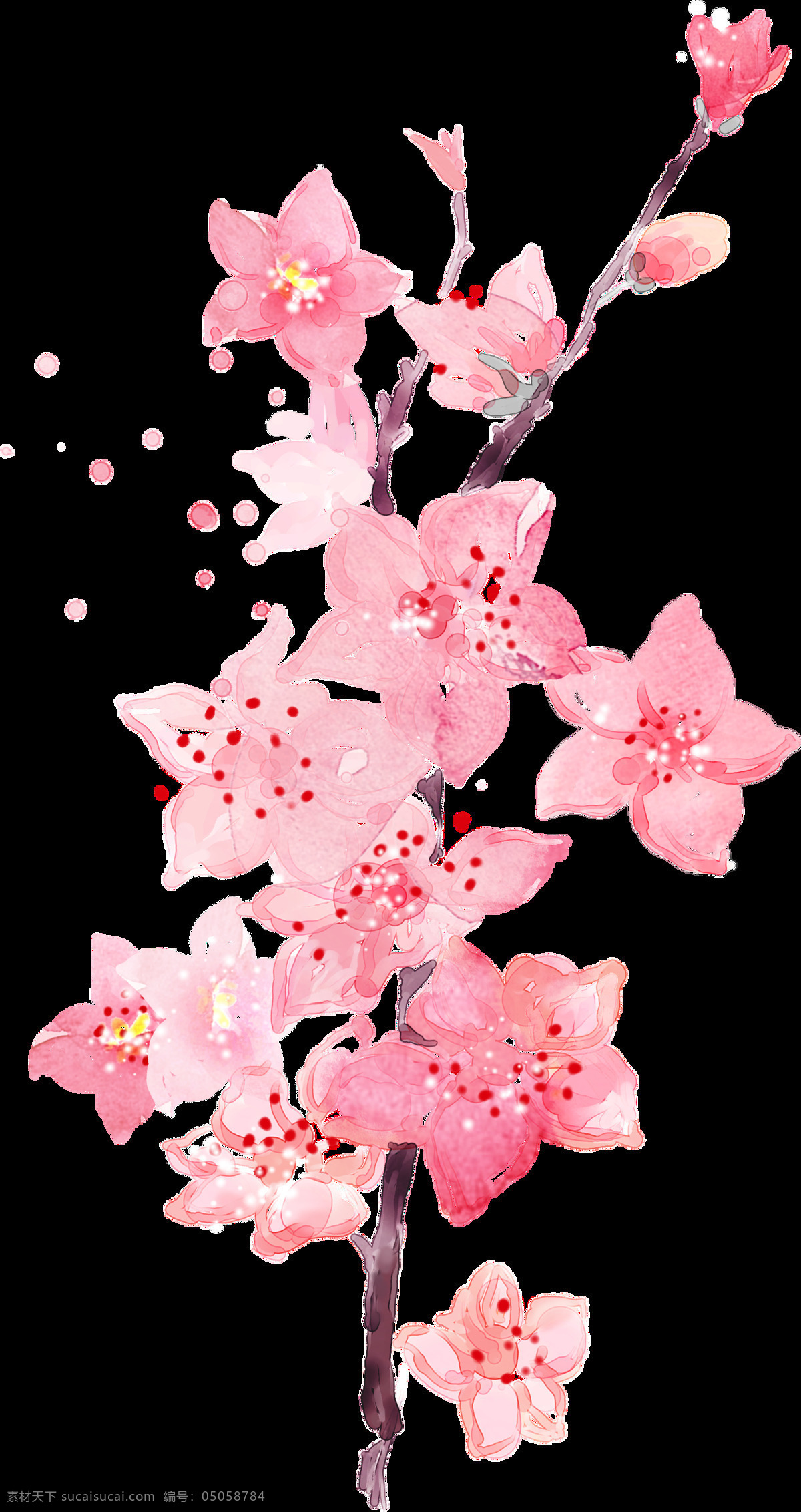 创意 花卉 手绘 画 透明 装饰 免 扣 逼真 粉色 花蕊 黄色 树枝 鲜花 棕色