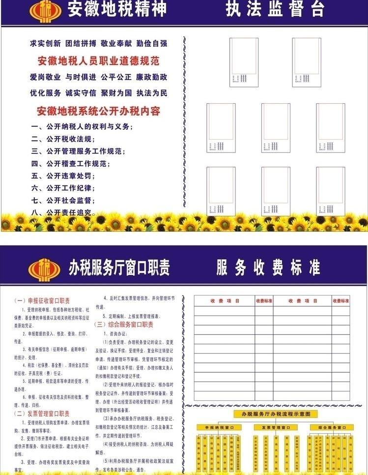 安徽 地稅 國徽 向日葵 宣傳 展板模板 政府機(jī)關(guān) 宣傳欄 矢量 模板下載 辦稅服務(wù) 網(wǎng)位職責(zé) 其他展板設(shè)計(jì)