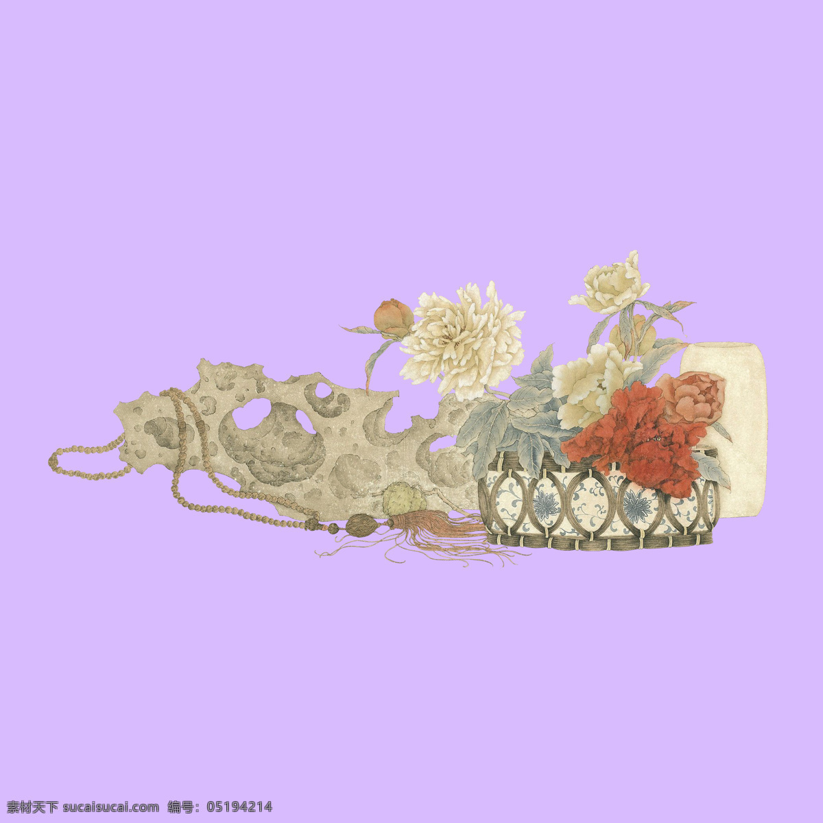 花鼓牡丹图片 石头 花 牡丹 花苞 手绘花 鼓 分层