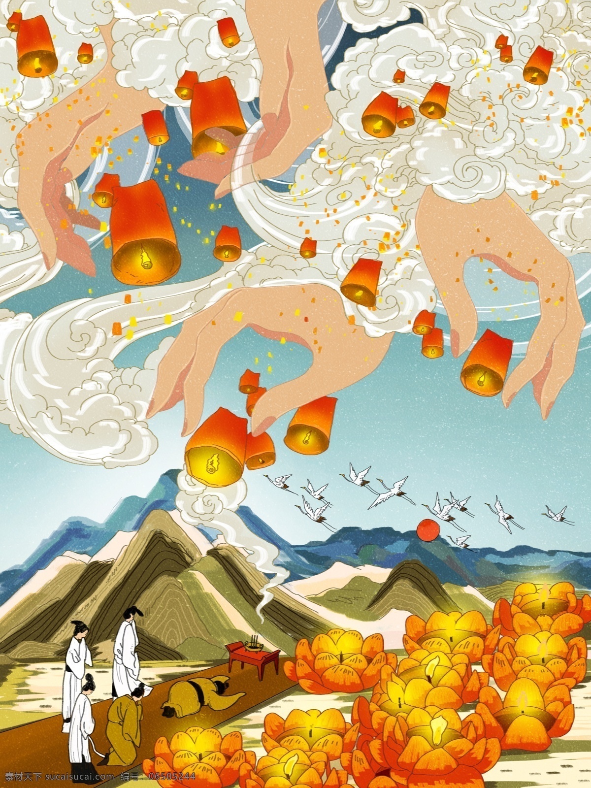 寒衣 节 祭祀 祭扫 祭祖 手绘 插画 纪念仙逝亲人 寒衣节 十月朝 祭祖节 冥阴节 秋祭 情感表达