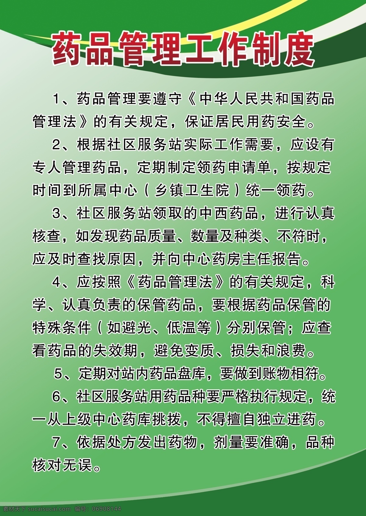 药品 管理工作 制度 管理 工作 绿色展板