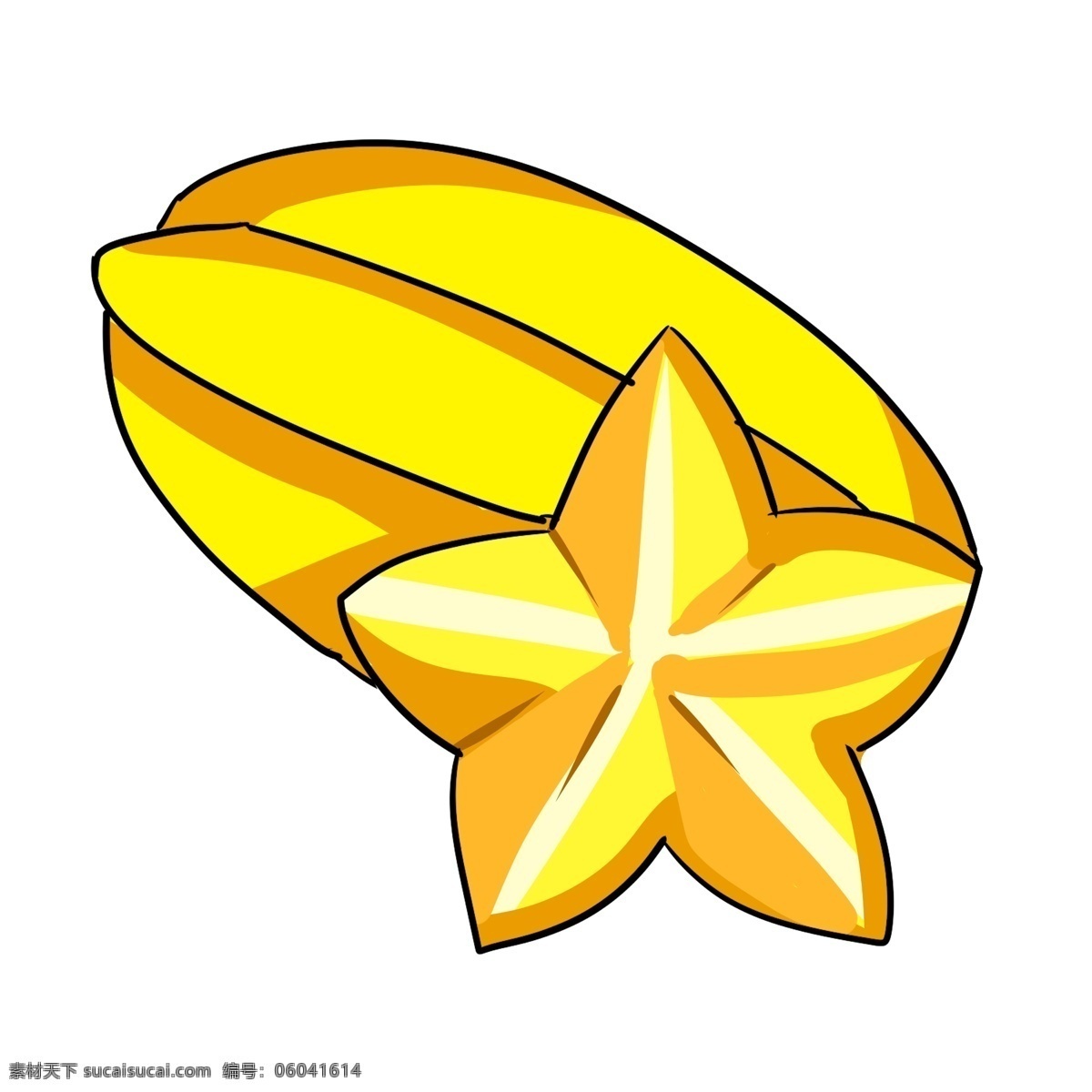 黄色 圆弧 杨桃 食物 元素 美食 吃的 光泽 水果 纹理 五角星 卡通 插画 高光