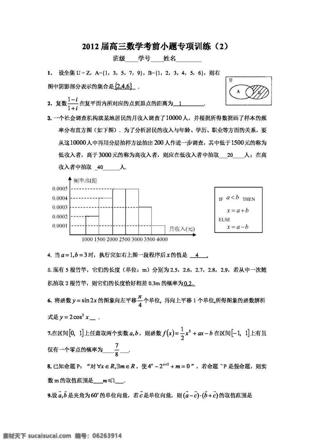 數(shù)學(xué) 蘇 教 版 江蘇省 茶 高級(jí)中學(xué) 高三 考前 小 題 專(zhuān)項(xiàng) 訓(xùn)練 高考專(zhuān)區(qū) 試卷 蘇教版