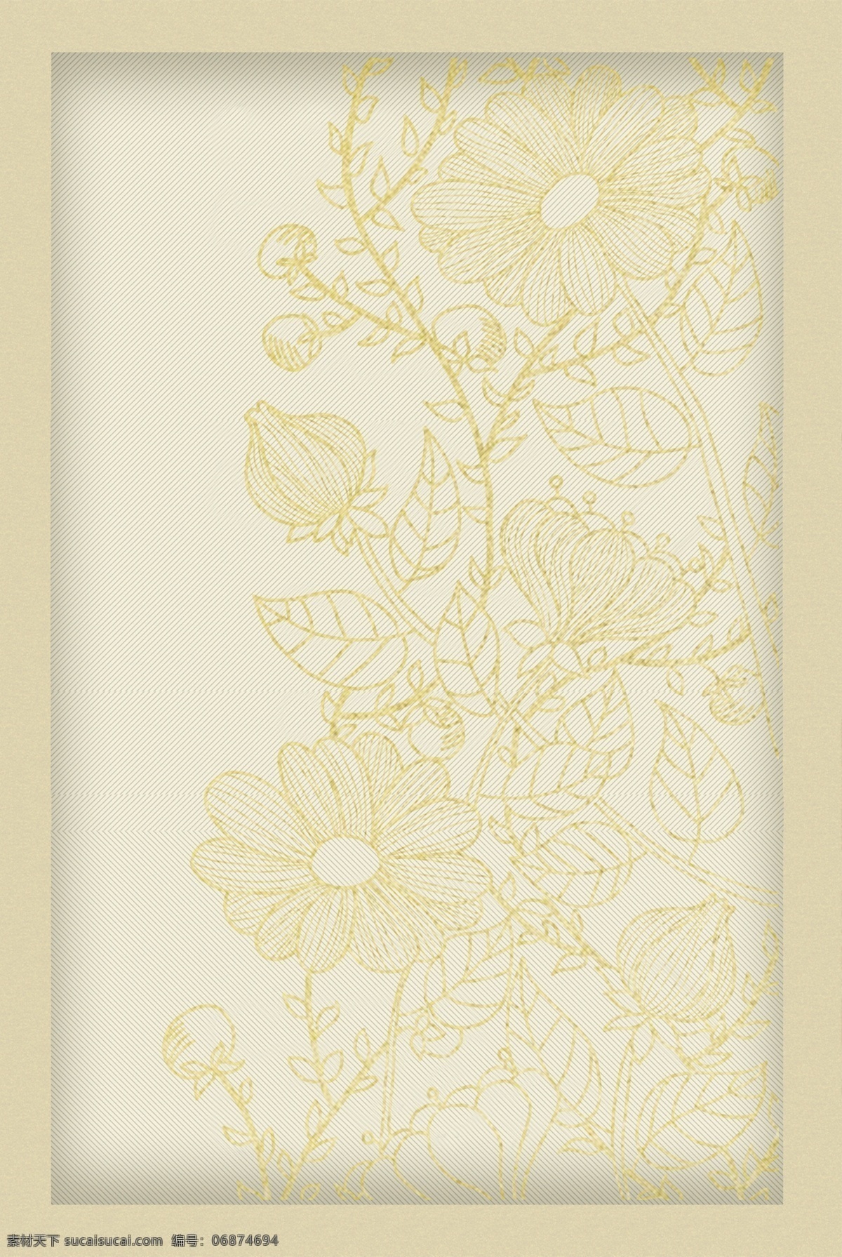 复古 素雅 线描 花卉 边框 金色 金粉 花朵 简约 白描 韩式 古风 电商 淘宝背景 h5