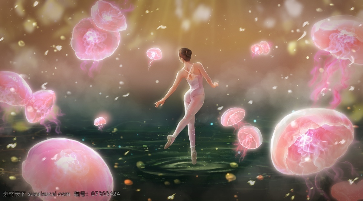 人物 少女 芭蕾 舞蹈 背景 海报 素材图片 插画 清新 类