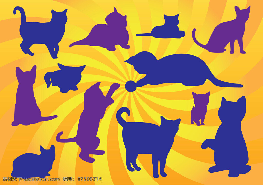 猫咪剪影 猫咪 剪影 宠物 小猫矢量素材 小猫模板下载 小猫 插画 可爱 猫剪影 哺乳动物 野生动物 生物世界 矢量 漫画 家禽家畜 黄色