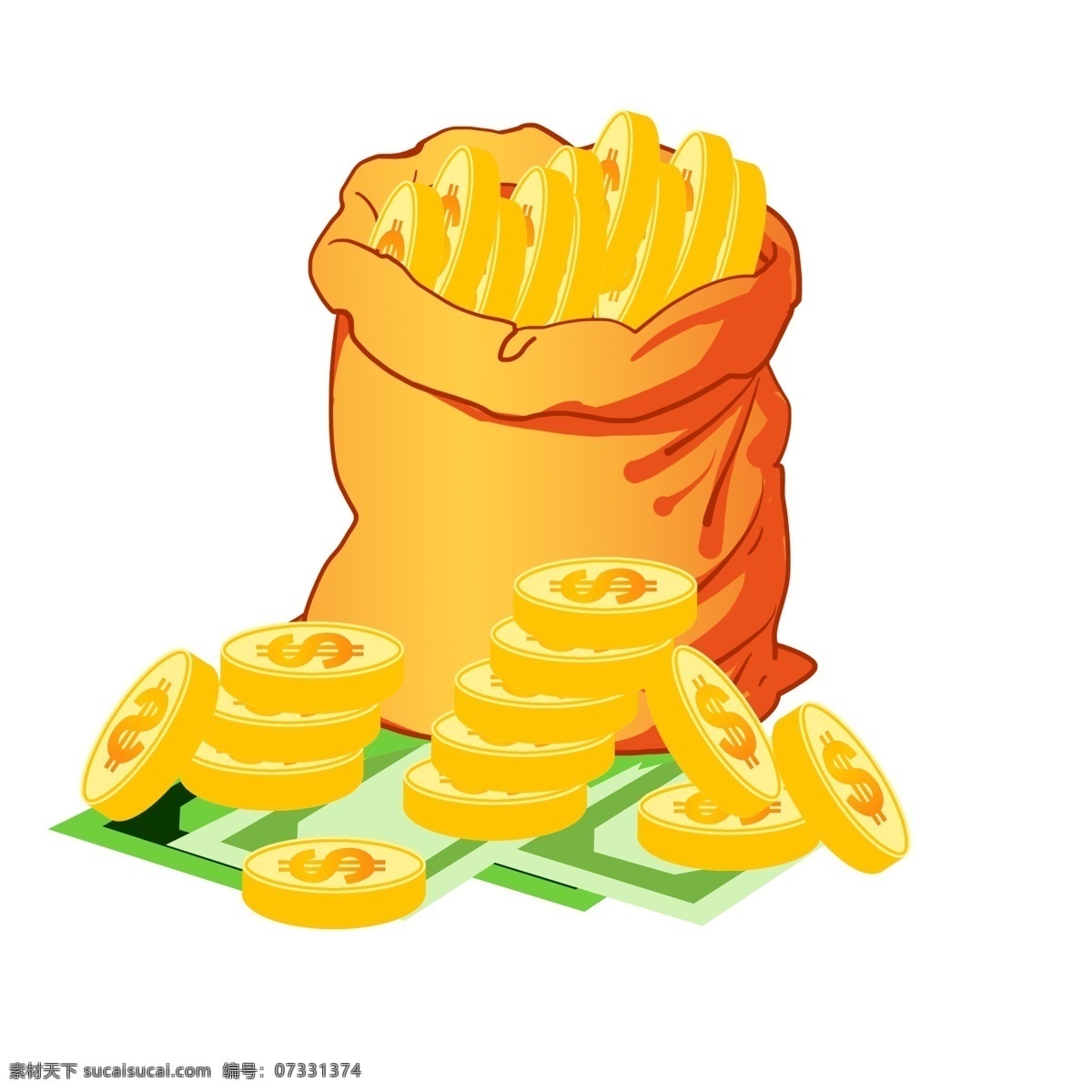 卡通 錢袋 紙幣 金幣 卡通可愛 投資 金錢 銀行 裝滿錢的袋子 投資插畫 金融理財(cái) 消費(fèi) 鈔票