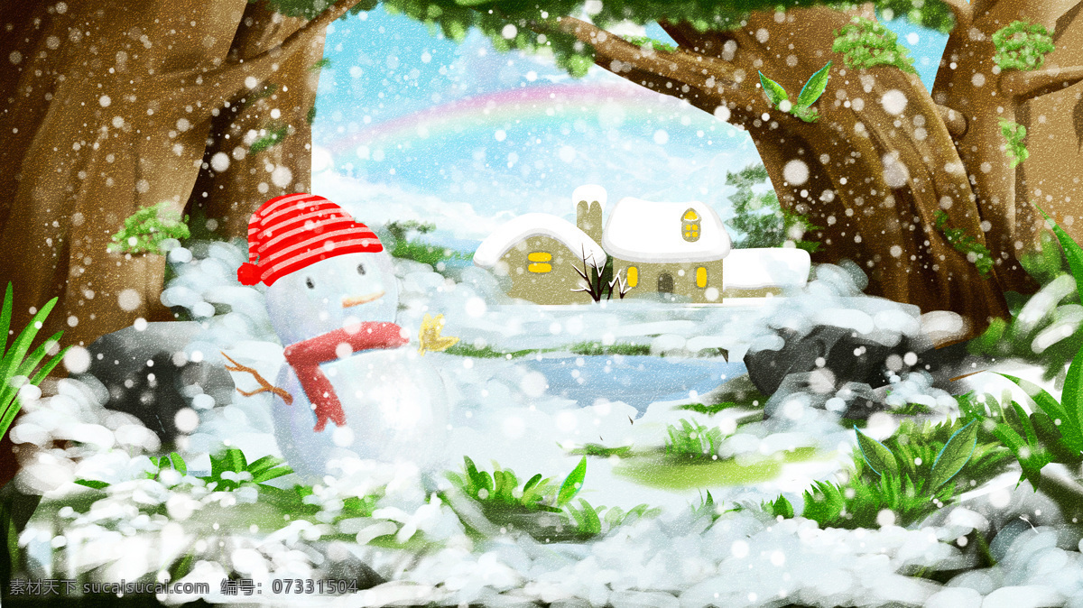 唯美 小 清新 大雪 冬季 雪景 立冬 小雪 插畫 小清新 壁紙 冬季雪景 手機配圖 朋友圈配圖 電商用途