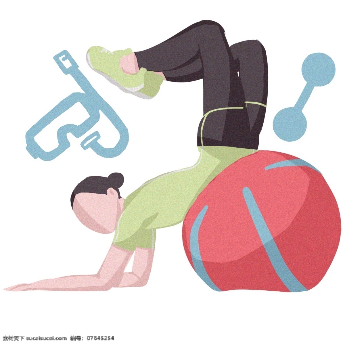 运动 健身 做 瑜伽 女孩 人物 插画 做瑜伽女孩 运动健身 卡通人物 瑜伽球 氧气眼睛 举重器