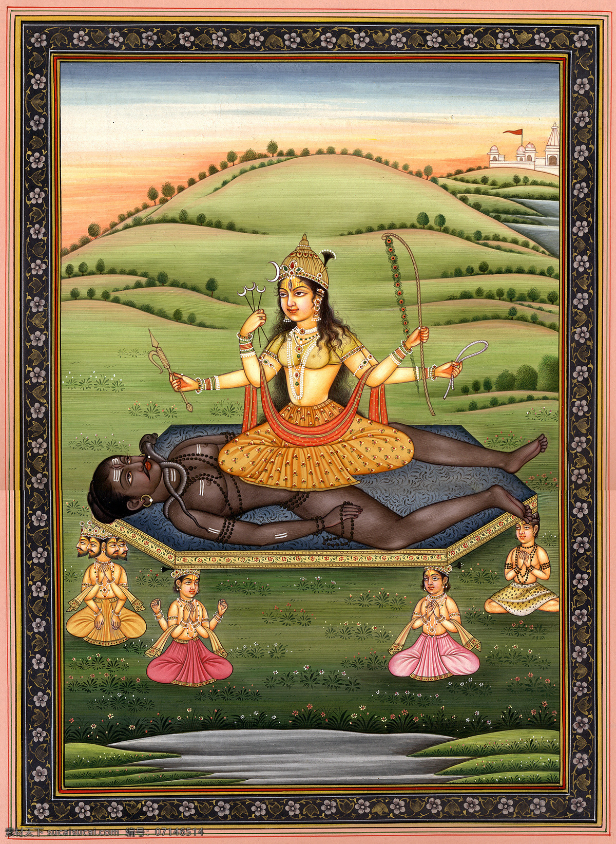 印度人物神像 人物 神像 神仙 六臂 四臂 草地 文化艺术 传统文化