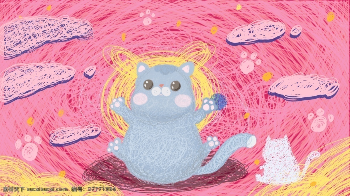 蓝猫 治愈 线圈 萌 宠 可爱 小 动物 插画 英短 萌宠 小动物