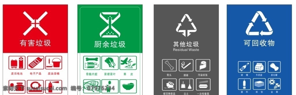 垃圾回收圖片 垃圾回收 有害垃圾 可回收垃圾 其他垃圾 廚余垃圾